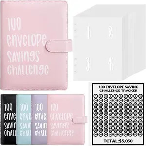 100 Envelope Challenge Binder Money Saving Binder, Easy and Fun Way to Save $5,050, Cash Stuffing Budget Planner Savings Challenge Book (Pink)