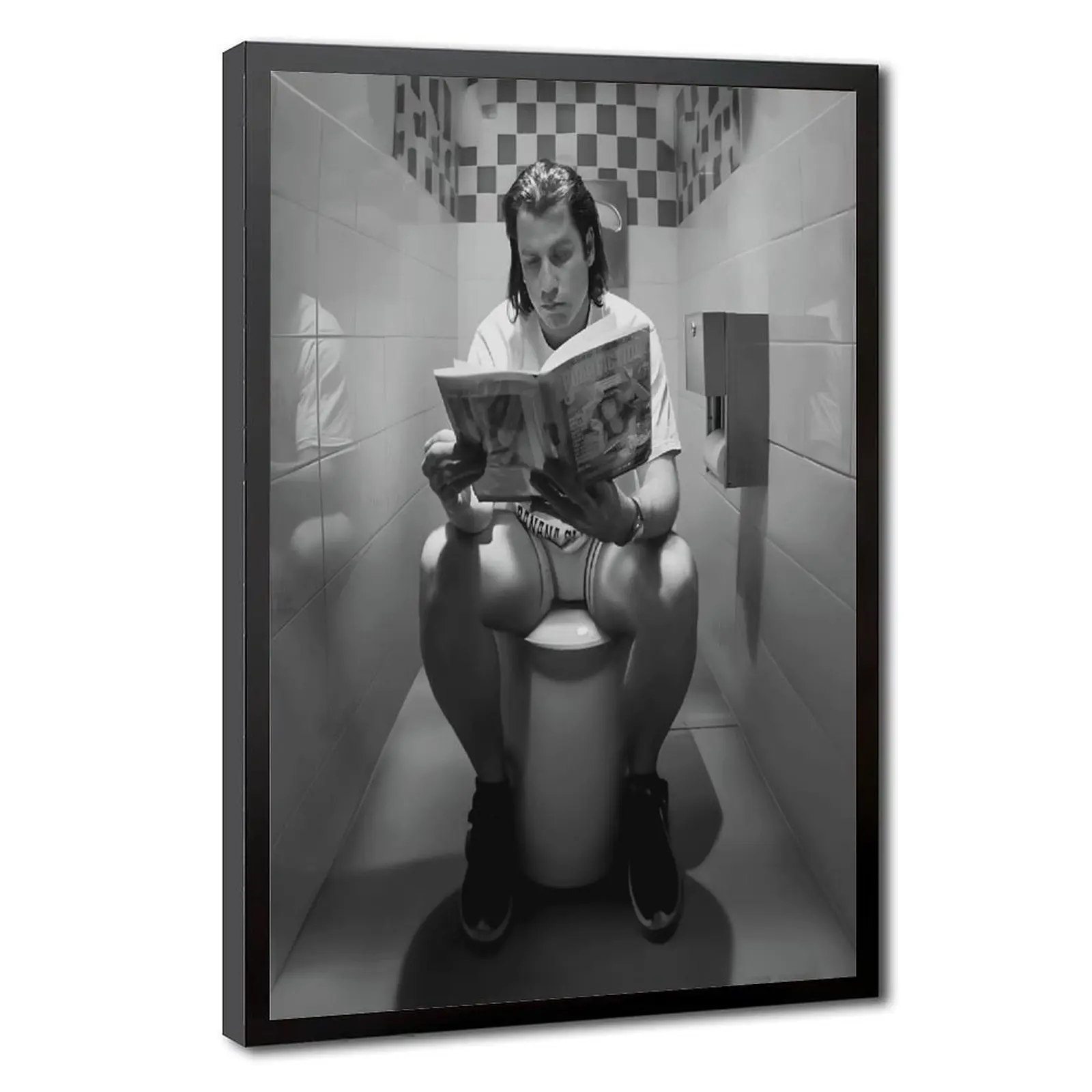1994 Pulp Fiction Iconic Scene Poster - Artistic, Vintage, Funny Black and White Travolta-Inspired Waterproof Fade-Resistant Eco-Friendly Print, Multi-Size Room Decoration (08x12in,12x18in,16x24in/40x60cm) for Movie Fans
