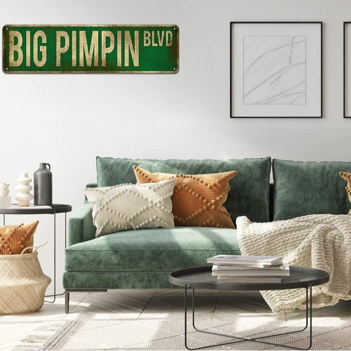Vintage Big Pimpin Boulevard Metal Street Tin Sign 16x4 Inch Iron Poster for Home Farmhouse Bar Cafe Garage Indoor/Outdoor Gift - Plaques