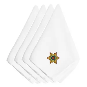 212 MAIN Hanukkah Theme Star Motif Embroidered Napkins, 4-Pack Kitchen Tableware Accessory Set with Cutlery Compatibility, Ideal for Holiday Use