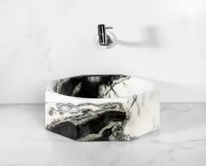 Exotic White Octagonal Marble Sink with Free Marble Soap Dispenser for Elegant Bathrooms for Elegant Bathrooms