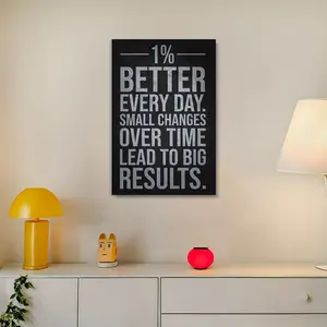 [2D Flat] 1pc (Framed Frameless Poster Optional) - "One Percent Better Every Day" Motivational Poster, Black with White Text, Ideal for Office & Bedroom Decor, Inspirational Gift for Colleagues and Friends, Inspirational Wall Decor