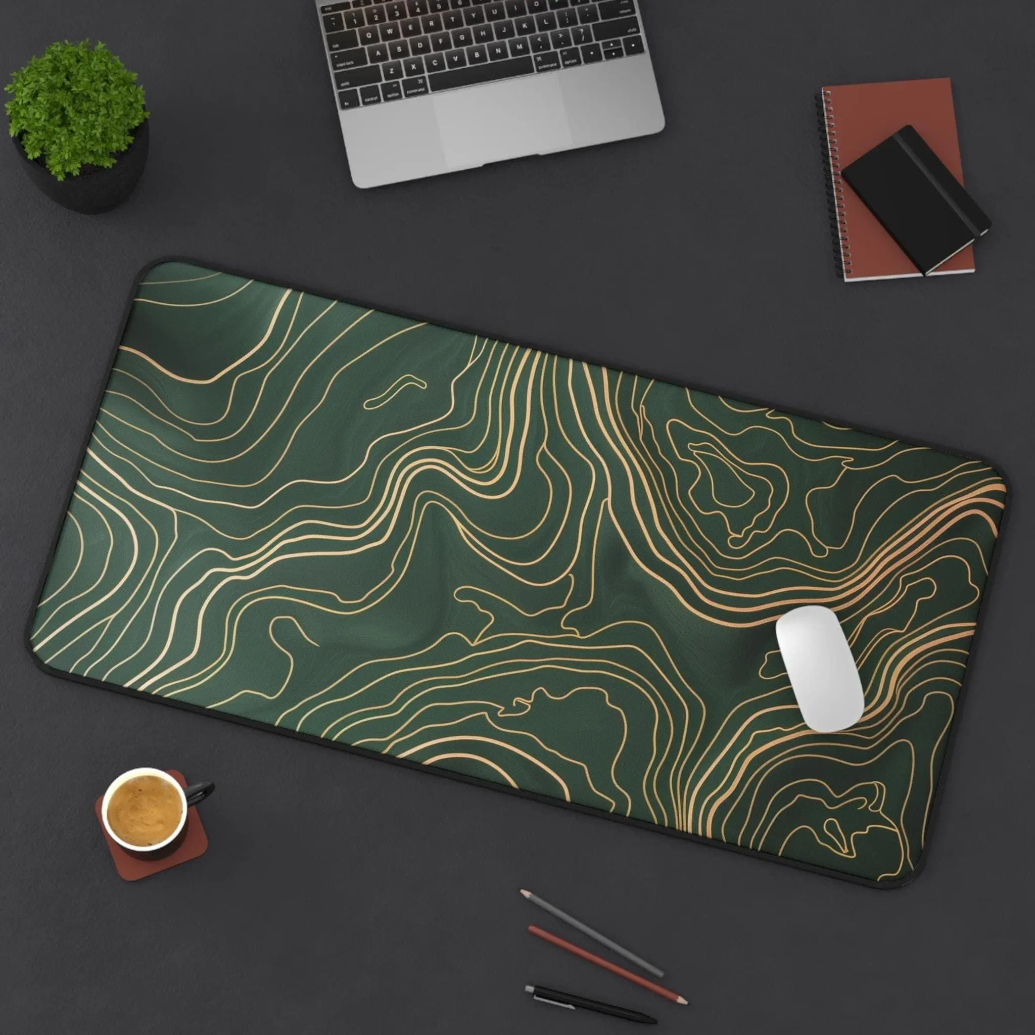 [ SALE UP 45% ] Green Topographic Map Desk Mat Abstract Nature Inspired Gaming Mousepad