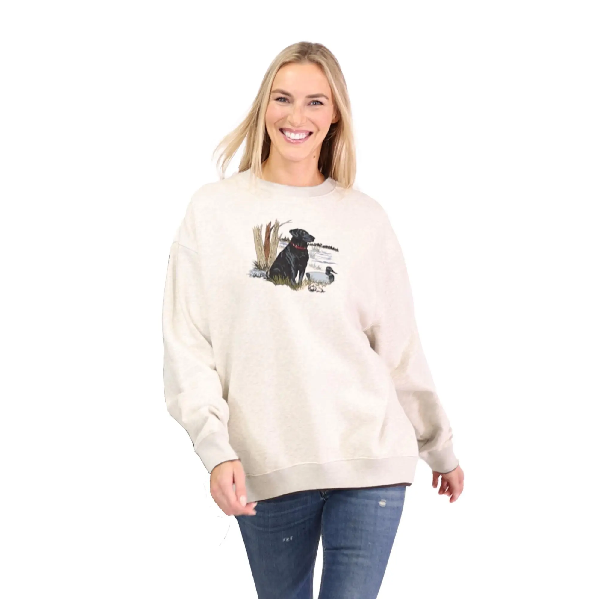 Linda Anderson Black Lab Embroidered Cotton Sweatshirt for Women - Dog Pullover Womenswear Style
