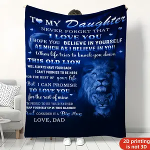 To My Daughter Inspirational Quote Lion Print Flannel Blanket for Loved Ones -   Suitable for Bedroom, Living Room, Sofa, Camping - Perfect Gift for Special Occasions -