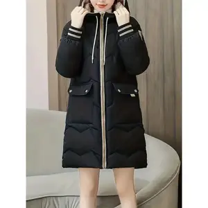Women'S Casual Midi Puffer Coat, Long Sleeve Solid Color Hooded Jacket with Dual Zipper Closure, Polyester 100% Lining, 240g/m² Fabric Weight, Woven, No Belt, Winter Outerwear Womenswear Topsfashion outfits Red