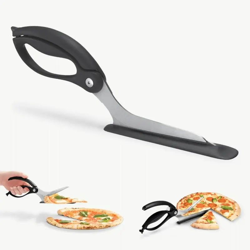 2-In-1 Easy Ergonomic Pizza Scissors with Stainless Steel Blades & Non-Stick Slice Server - Black Kitchen Gadget