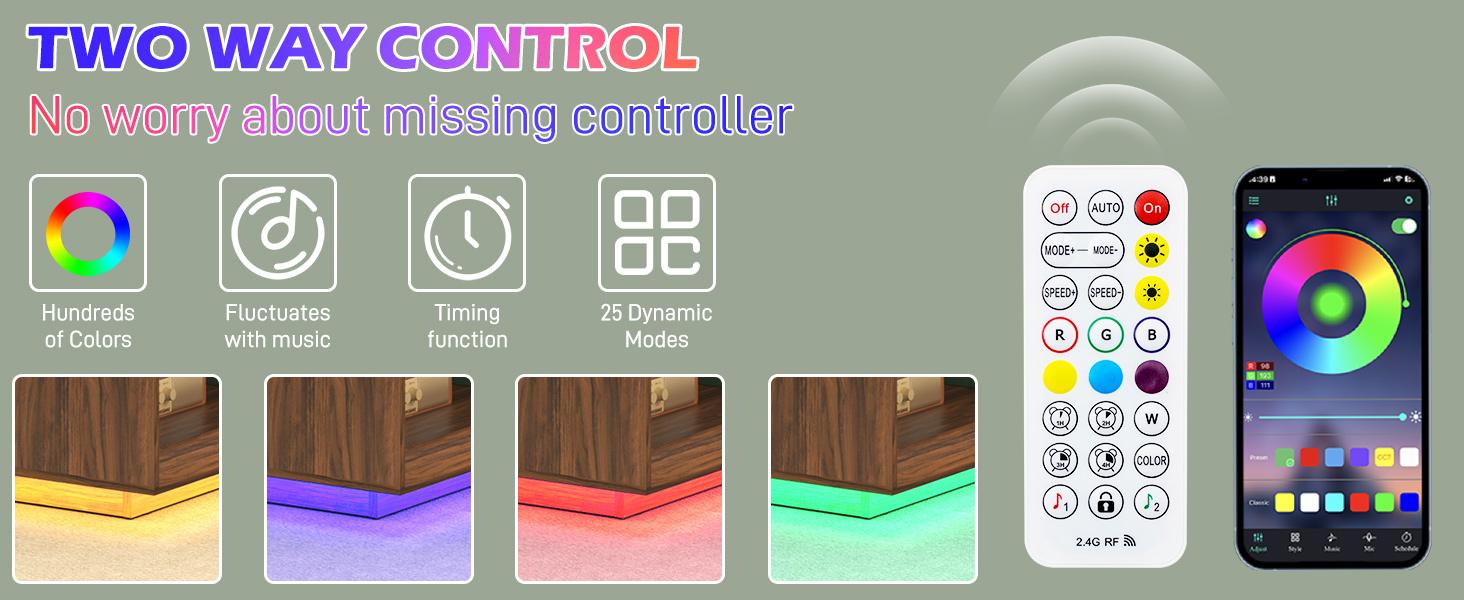 32" Mid Century Modern Coffee Table with LED Light & Power Outlet, 2-Tier Square Storage Coffee Table for Living Room, Deep Beveled Edge Thick Wood Cocktail Table