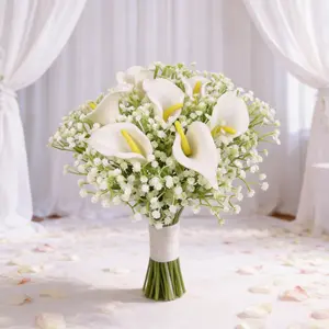 10 Faux Calla Lilies and 30 Gypsophila for Home and Holiday Decoration, Perfect for Spring Decor and Indoor Plant Arrangements