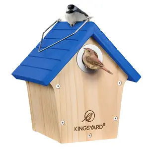 Kingsyard Wooden Bird House with Predator Guard Bluebird Attractor Premium Pine Wood Optimal Ventilation for Outdoor Garden Patio Nest Box Wildbird Watching