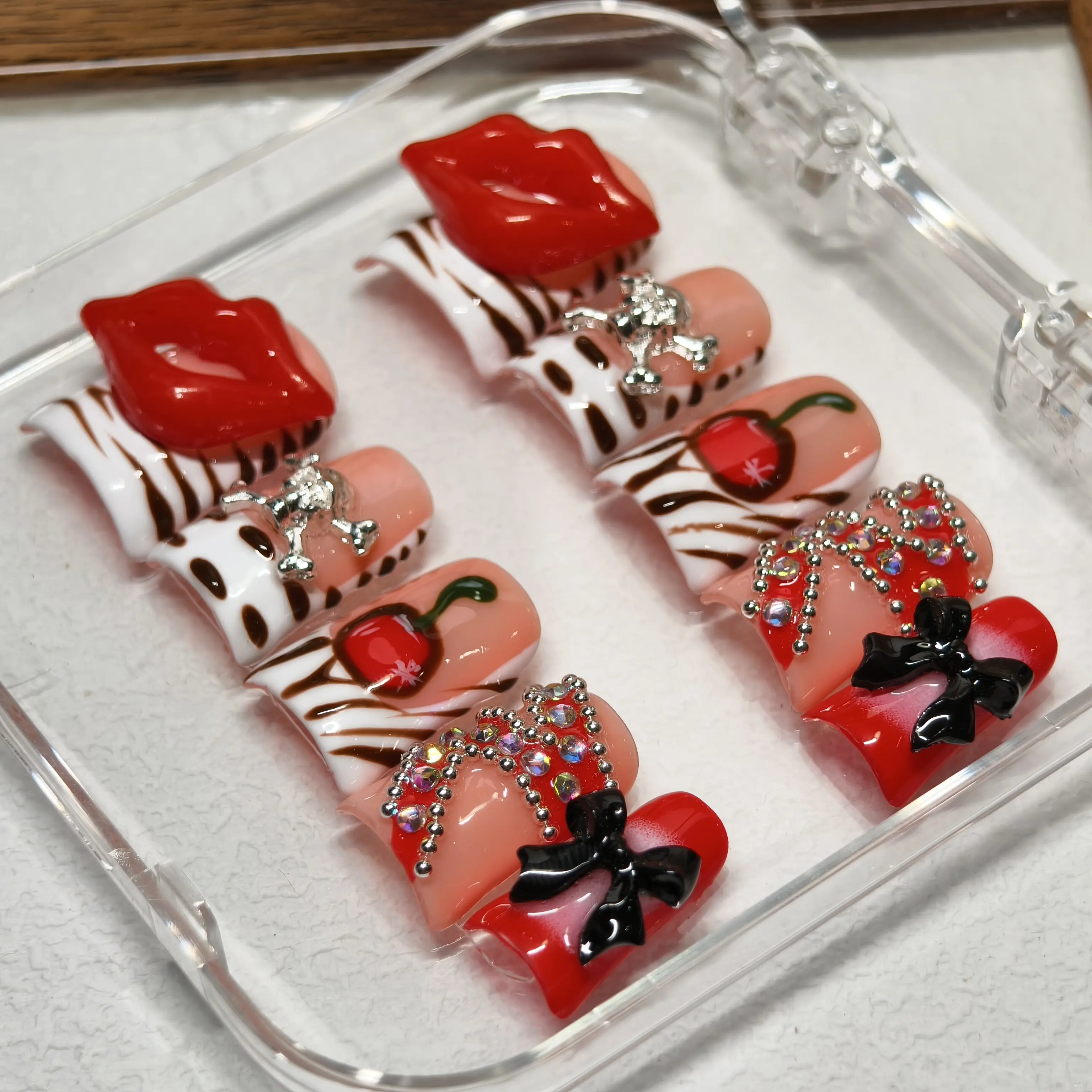 vosplends Store Best-Selling Handmade Y2K Acrylic Duckbill Press-On Nails 10pcs#StoreBestsellerNails#DuckbillNails#Y2KNails# Handmade Acrylics#PressOnNails#VosplendsNails.#TikTokNailVibes Girls' Cute Kitpress on. nail