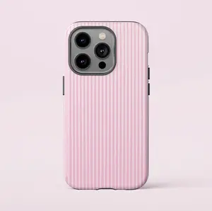 Pink and Beige Stripes Tough Case, Magnetic Case for iPhone 11-16. Durable, Impact-Resistant, Glossy Finish, UV Protection.