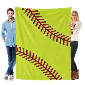 Softball Stitch Flannel Blanket | Ultra-Soft, Cozy & Vibrant Neon Yellow Design | Perfect for Game Days, Couch Snuggles & Softball Fan Gifts