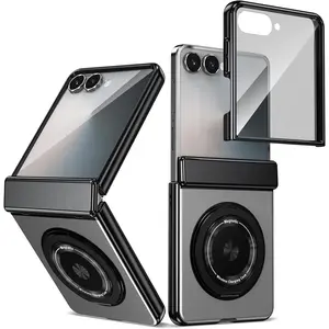 Magnetic Folding Case for Samsung Galaxy Z Flip 7,Kickstand 360° Rotatable Stand,Aluminium Alloy with Hinge Protection & Front Screen Protector for Samsung Galaxy Z Flip 7 (Silver)