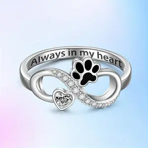 1pc Cat Paw Ring Dog Infinity Heart Puppy Pet Claw Rings Always In My Heart Animal Family Jewelry Gifts, for Teenager