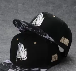 Praying Hands Embroidered Snapback Hat - Hip Hop Streetwear Flat Brim Cap - Urban Faith Graphic Baseball Hat