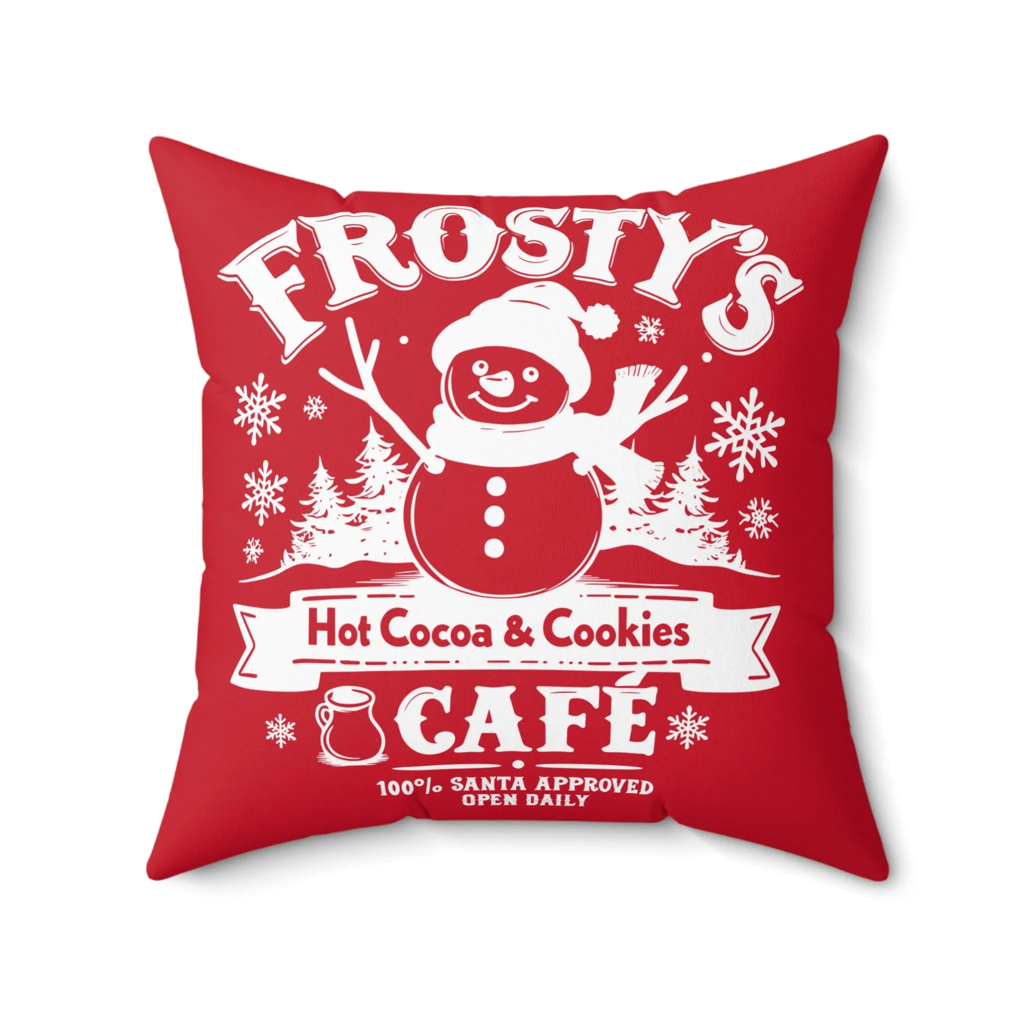 Frosty's Hot Cocoa Café Decor, Festive Holiday Couch Red Throw Pillow Winter Throw Pillow, Christmas Home Accessory, Cozy Living Room Gift
