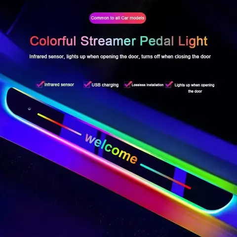 Hugexpen 4PCS RGB LED Car Door Sill Lights - Motion-Sensor On/Off, Rechargeable USB Charging, Adjustable Brightness, Wireless Installation, IP67 Waterproof Auto Decorative Light, Lithium Ion Battery Ambient Assemblies & Components