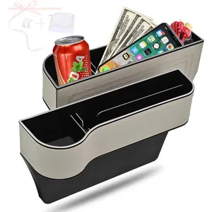 Car Seat Gap Filler Organizer, 2 Pack Multifunctional Car Seat Organizer, Auto Console Side Storage Box with Cup Holders 2 Seat Hooks for Drink, Car Organizer Front Seat for Holding Phone, Sunglasses