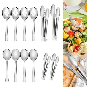 12Pcs/Set Stainless Steel Serving Utensils,Including Serving Spoons,Slotted Spoons,Serving Tongs,Appetizer Tongs,Utensills Set for Buffet Catering Banquet Party,Hand Tools Kits