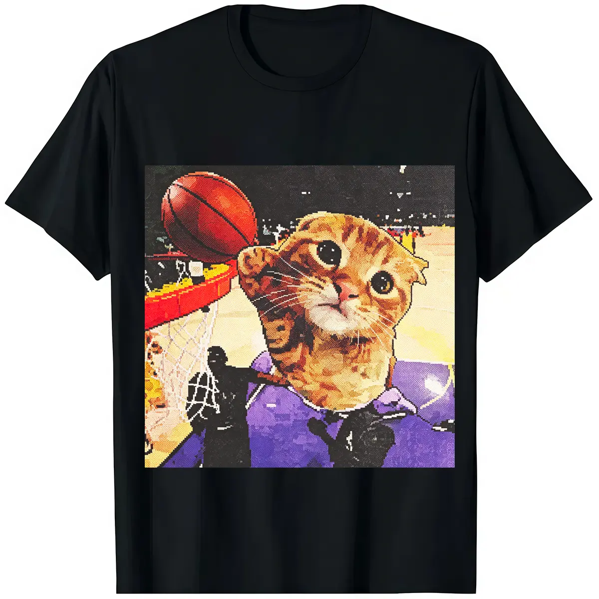 Viral TikTok Basketball Cat Slam Dunk Meme T-Shirt - Unisex Cotton Short Sleeve Sports Graphic Tee for Men, Women