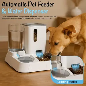 Automatic Pet Feeder & Water Dispenser - 2-in-1 Large Gravity Dog & Cat Food Feeder Water Bowl - Easy to Clean, No Power Needed - Durable, Non-Slip, Indoor/Outdoor Pet Station (Grey)