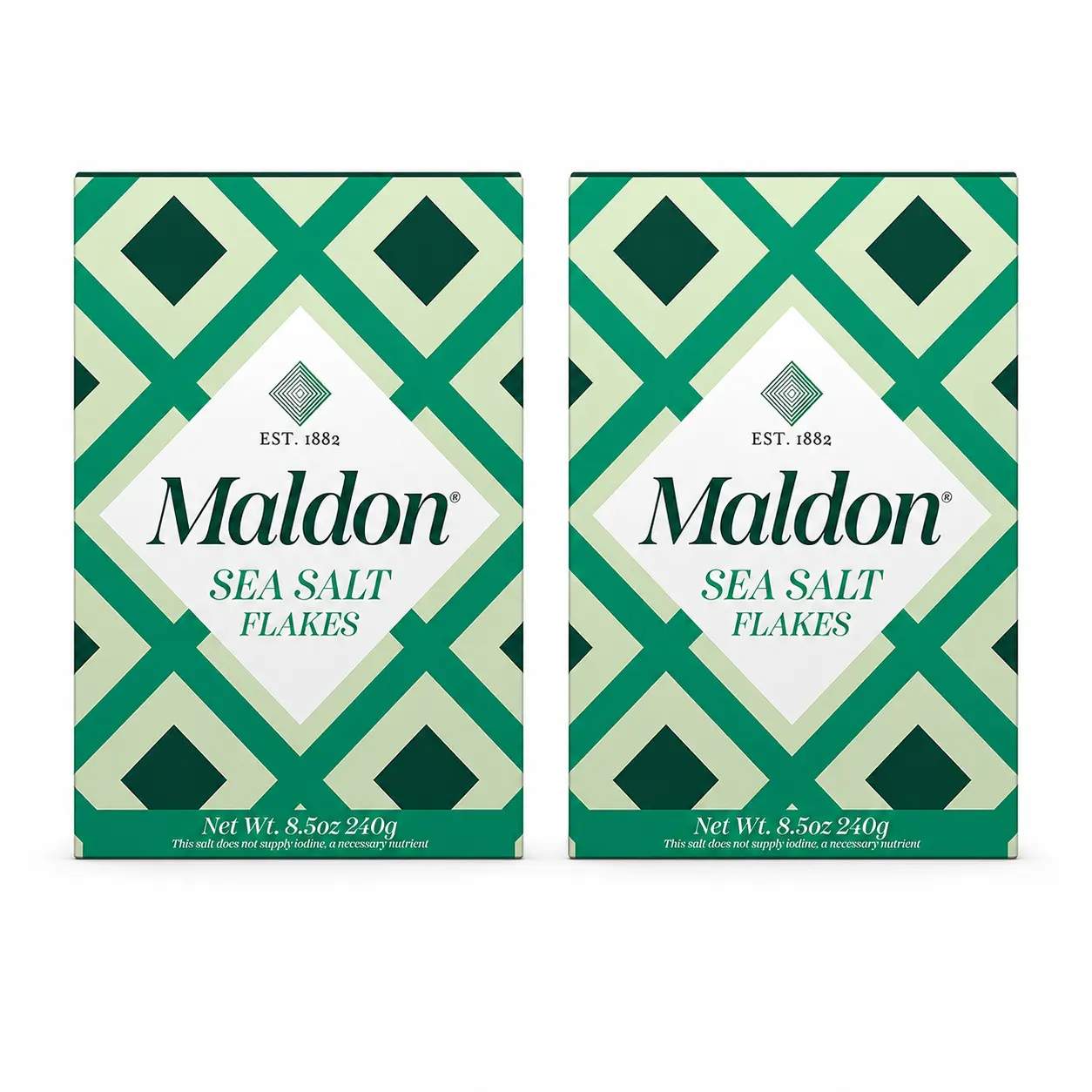 Maldon Natural Mineral Sea Salt Flakes - Non Iodized, Clean, Ambient Cooking Salt, 8.5oz (240g) 2-Piece Sets, 2 Packs Box Set for Staples & Cooking Essentials