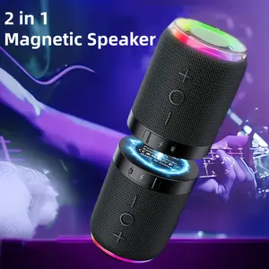 2-in-1 Magnetic Split Wireless Speaker - Bluetooth Enabled, Rechargeable, Smartphone Compatible, Compact Portable, Powerful Loud Stereo Sound, TF/Aux Support, RGB Lighting, Button Control, Ideal for Home, Outdoor Use, Gift for Music Lovers, Bluetooth Enab