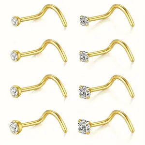 [8pcs L Shape Nose Studs] 8pcs 20 Gauge L Shape 5 Shaped Nose Studs, Stainless Steel Cubic zirconia Nose Studs For Men, Nose Piercing Studs Jewelry