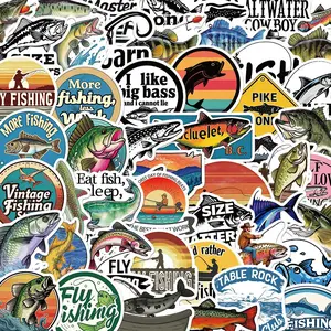 Fish Pattern Sticker, 50pcs/set Creative Decorative Sticker, DIY Decals for Water Bottle, Laptop, Phone Case, Scrapbooking, Journal Making