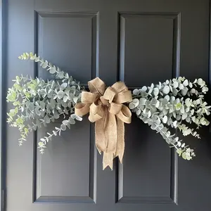 Modern Farmhouse Eucalyptus Decor, Artificial Eucalyptus Wreath with Realistic Leaves, Coarse Linen Bow, Natural Freshness for Home Decor