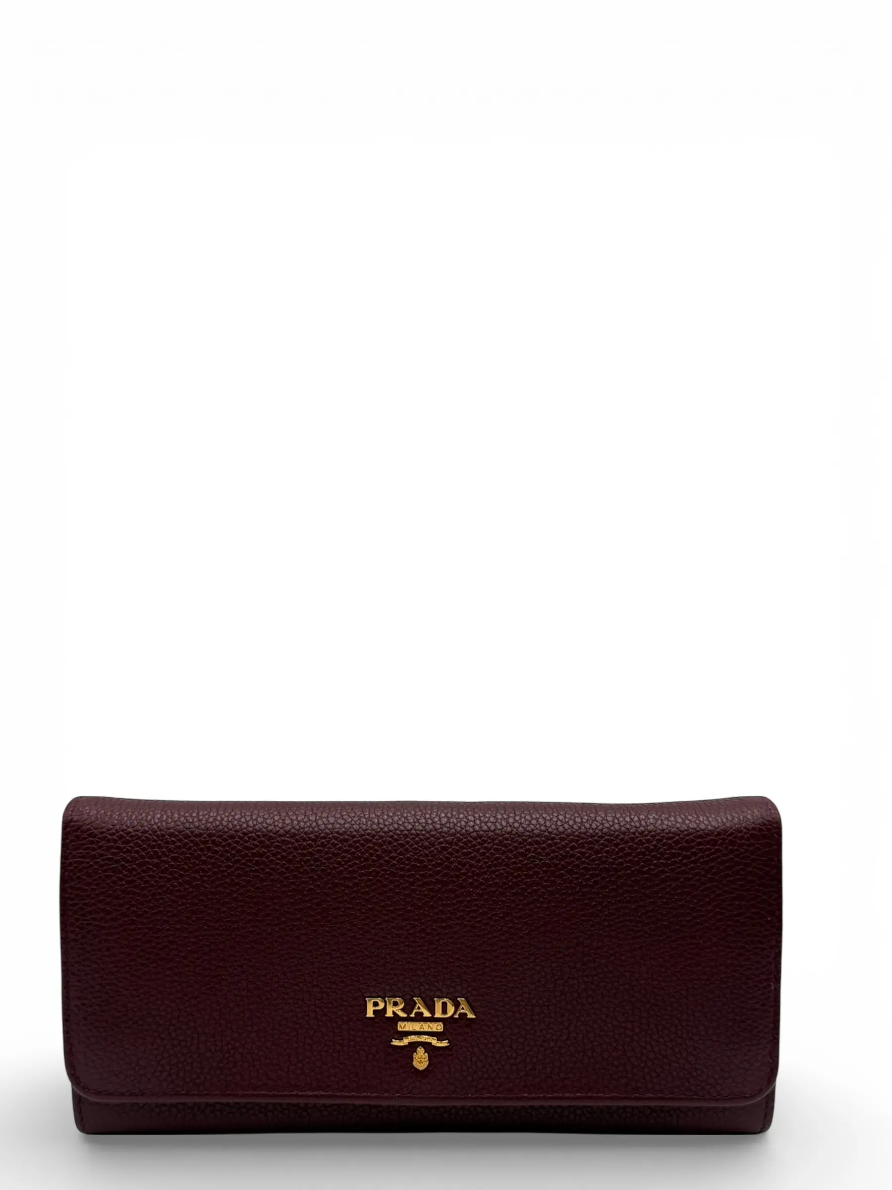 Pre-owned PRADA PEBBLED LEATHER Small Leather Goods SAFFIANO METAL CONTINENTAL FLAP WALLET BURGUNDY