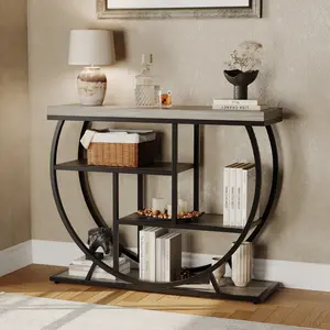 3-Tier Industrial Entryway Table with Semicircular Metal Frame, Open Shelf Console Sofa Table for Living Room, Hallway, Foyer Storage Accent Table with Adjustable Feet,Multiple Colors