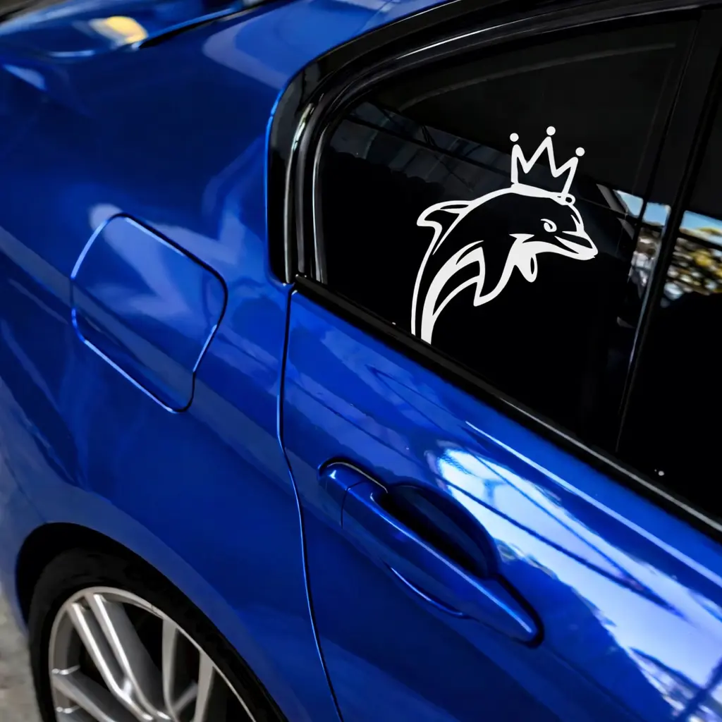 Dolphin With Crown Decal Stick For Car, Motorcycle, Laptop, Tumbler & More!