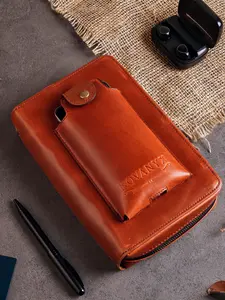 NOVANYX 100% Genuine Cowhide Passport Holder & Tech Bag Combo Full-Grain Vegetable-Tanned RFID Blocking Travel Organizer Oil Pull-Up Crazy Horse Variant