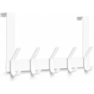 Over The Door Hooks Hanger with 7" Arms for Hanging Heavy Coats Towel, Fits US Standard 1 3/8-inch Doors, Rustproof White Bathroom Towel Rack Organizer Holder