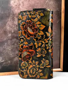 Rose Pattern PU Wallet for Women Large Capacity Credit Card Phone Clutch Vintage with Multi Card Slots Checkbook Everyday Use Travel Purse