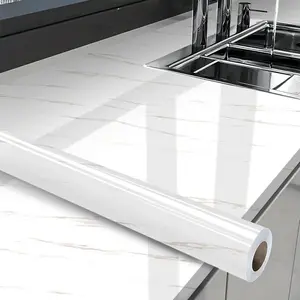 Marble Look Self-Adhesive Wallpaper Roll, Kitchen Stove Top Surface Renovation Waterproof Oilproof Sticker, Removable Peel & Stick, Marble Pattern Wallpaper