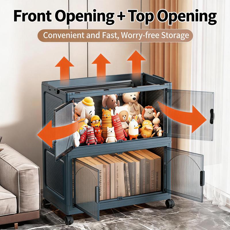 5 Tier Stackable Plastic Storage Bins with Rolling Wheels, Foldable Collapsible Containers for Easy Organizing