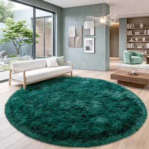 COLLA Round Ultra-Soft Plush Area Rug, Dark Green Modern Fluffy Shag Circular Non-Slip Floor Carpet for Bedroom Indoor Home Decor, Ideal For Home Decor