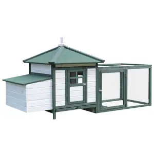 PawHut 77" Wooden Chicken Coop with Nesting Box, Cute Outdoor Hen House with Removable Tray, Ramp Run, for Garden Backyard, Natural