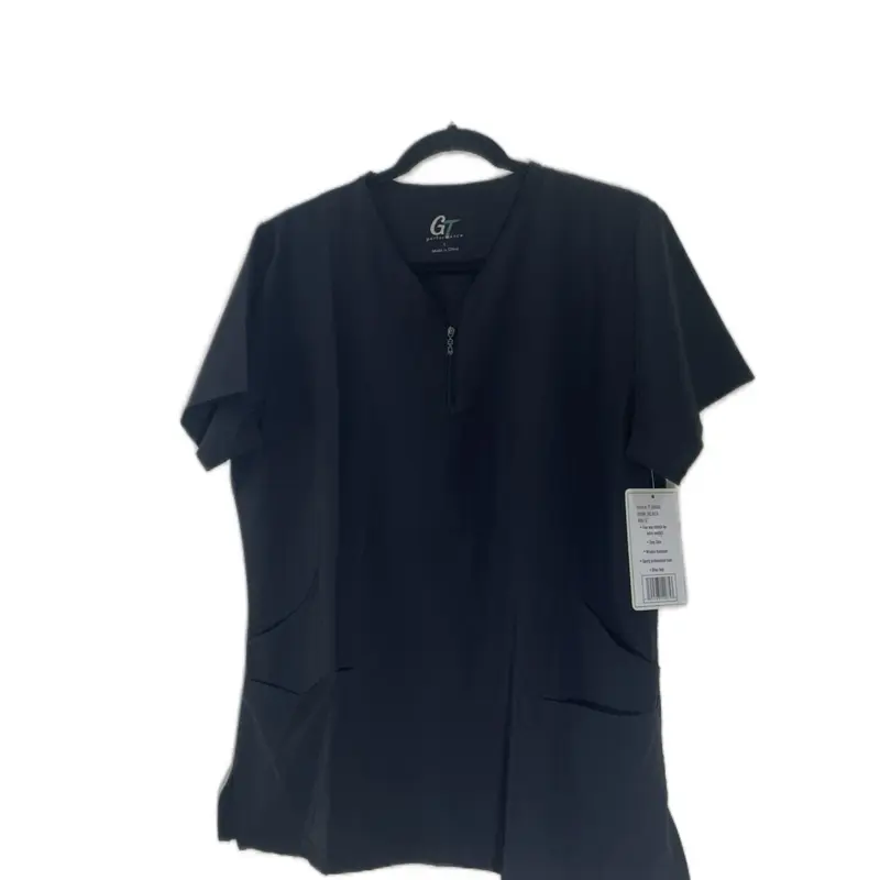 Black Scrub Uniform Top with Zipper Closure and Pockets for Medical Professionals