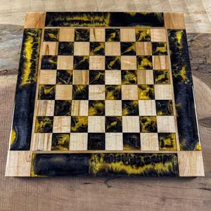 Golden Black Onyx Maple Wood Chess Board (INCLUDES PIECES)