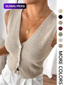 Women's Solid Color V Neck  Vest, Minimalist Casual Sleeveless Top for Daily Wear, Ladies Clothes for All Seasons