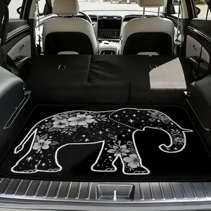 1pc Car Cargo Mat with Floral Elephant Black graphic, Car interior accessory, universal trunk liner for SUV, sedan, perfect for family holidays, outdoor activities, pet-friendly travel, and organizing your vehicle, Auto Cargo Liner, Travel Essentials