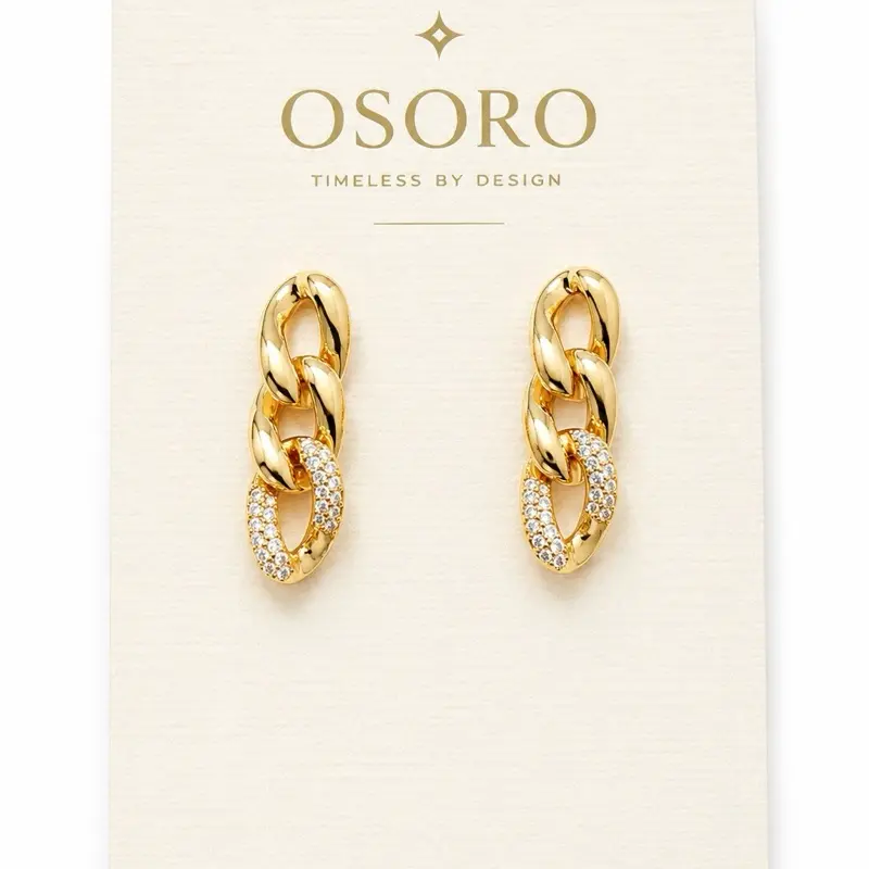 14K Gold Filled CZ Chain Link Drop Earrings