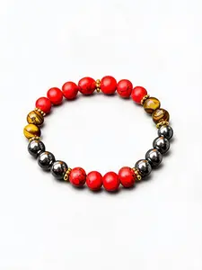 Women's Elegant Beaded Bracelet Red Gem Tone Faux Crystal Stone Inspired Oriental Mystic Theme Resin Jewelry Daily Wear