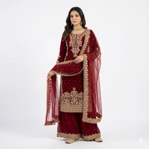 Bridal Embroidery Attire in Rich Maroon with Gold Accents and Beaded Details for Special Occasions Elegant Design High-Quality Fabric Flattering Fit