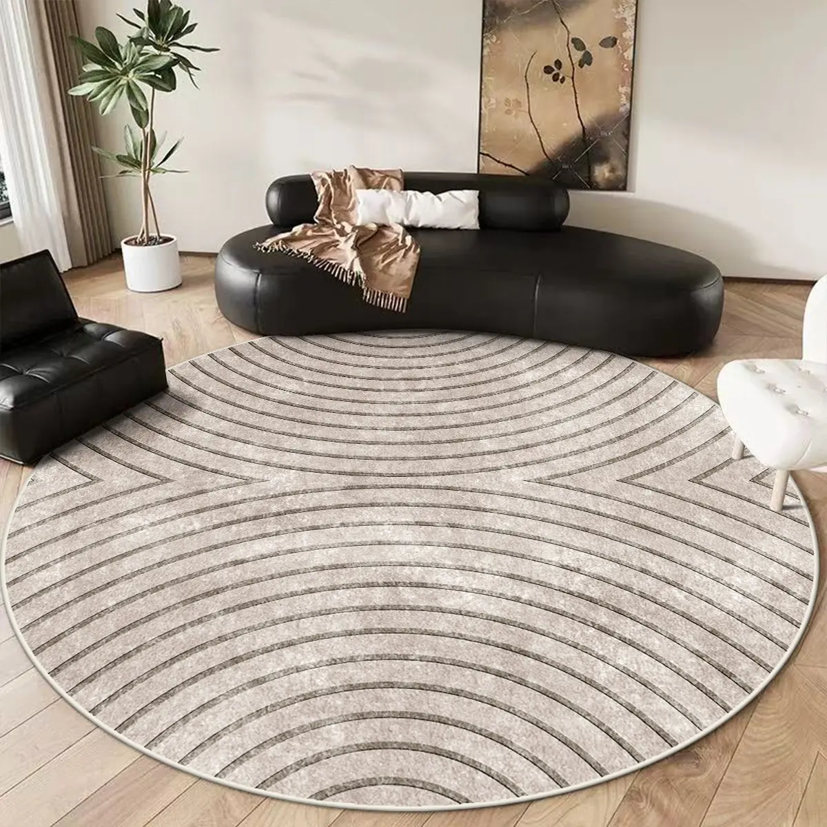 Modern Minimalist Round Carpet, Pet-Friendly Non-Slip Modern Indoor Machine Washable Rug, Soft Plush Washable Foldable Mat for Living Room Bedroom Hallway Office