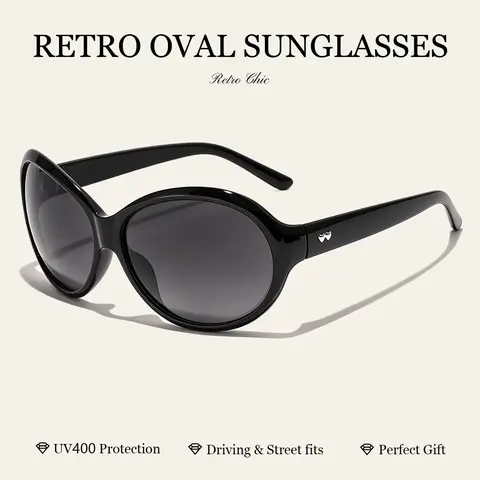 Women's Vintage Chic Oval Sunglasses, UV400 Protection Lightweight Shades for Driving & Daily Street Wear, Ideal Gift